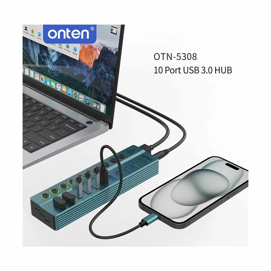 Onten OTN-5308 USB Male to 10 USB Female USB HUB #OTN-5308 product view