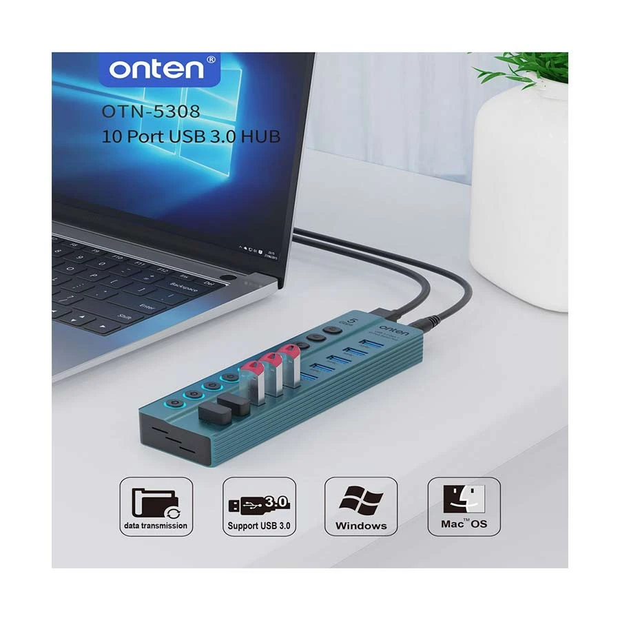 Onten OTN-5308 USB Male to 10 USB Female USB HUB #OTN-5308 product view
