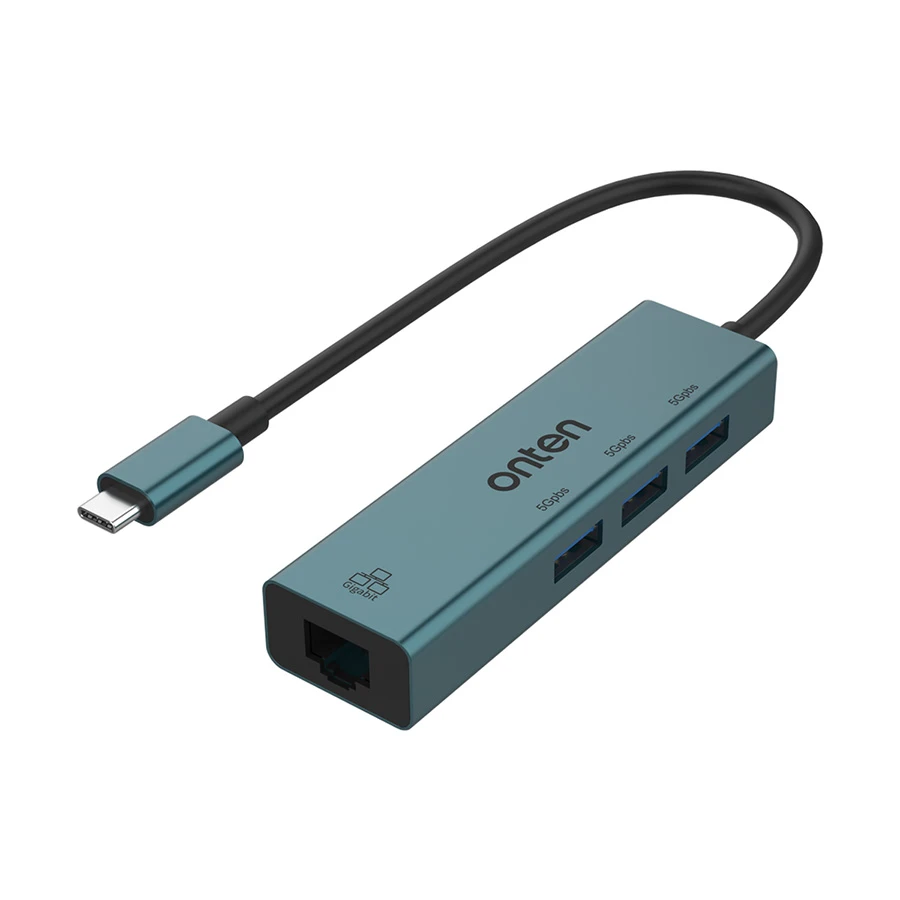 Onten OTN-9593 Type-C Male to Tri USB & LAN Female Converter #OTN-9593