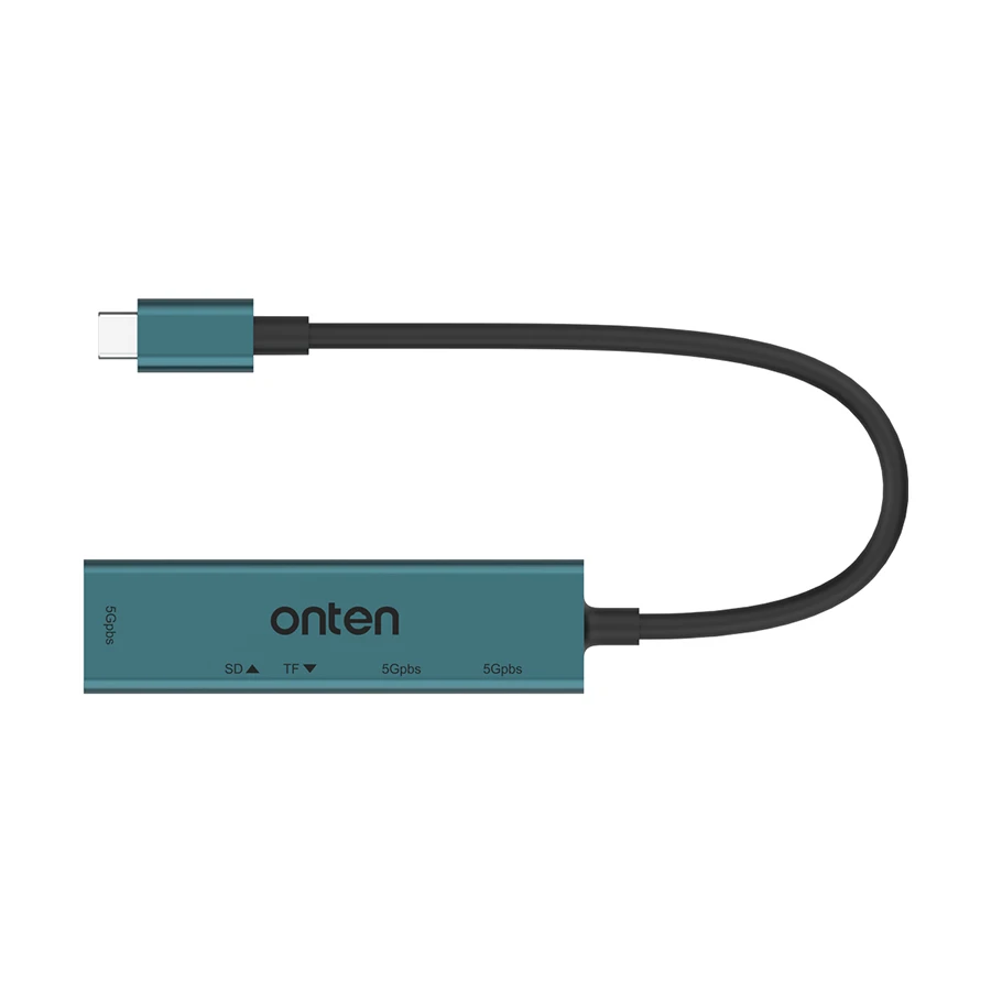 Onten OTN-9597 USB Type-C Male to Tri USB, SD & TF Female Crystal Teal Converter #OTN-9597
