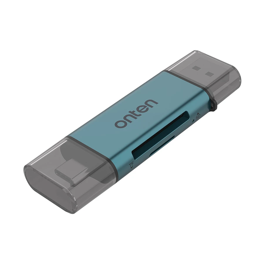 Onten OTN-CR532 USB Type-C & USB Male to SD/TF Crystal Teal Card Reader #OTN-CR532