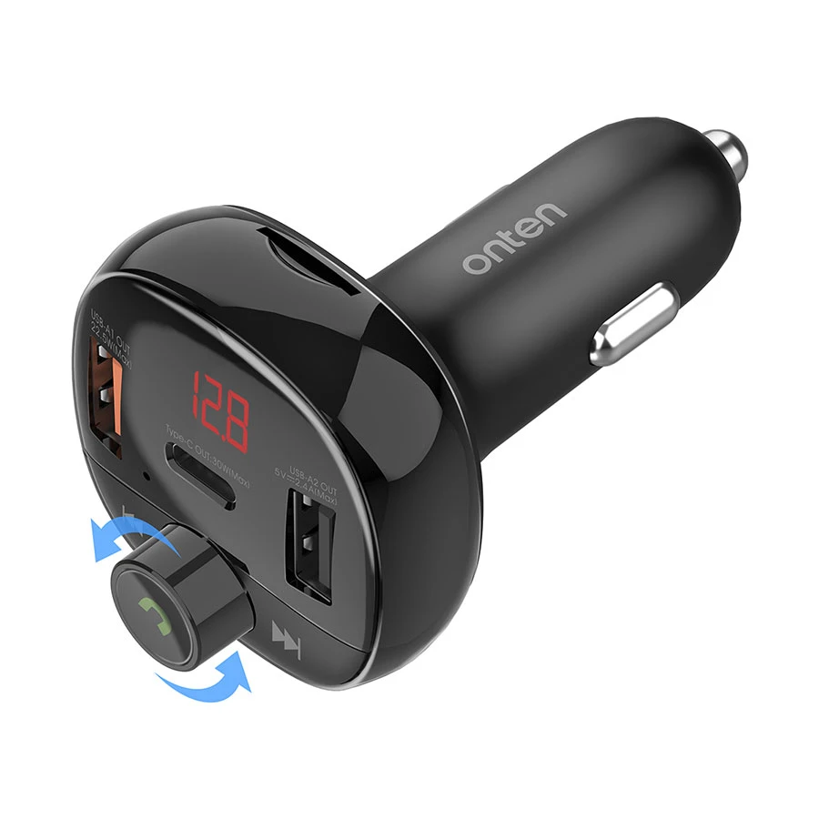 Onten OTN-CW79 Dual USB & USB-C Car Charger with Bluetooth Music #OTN-CW79
