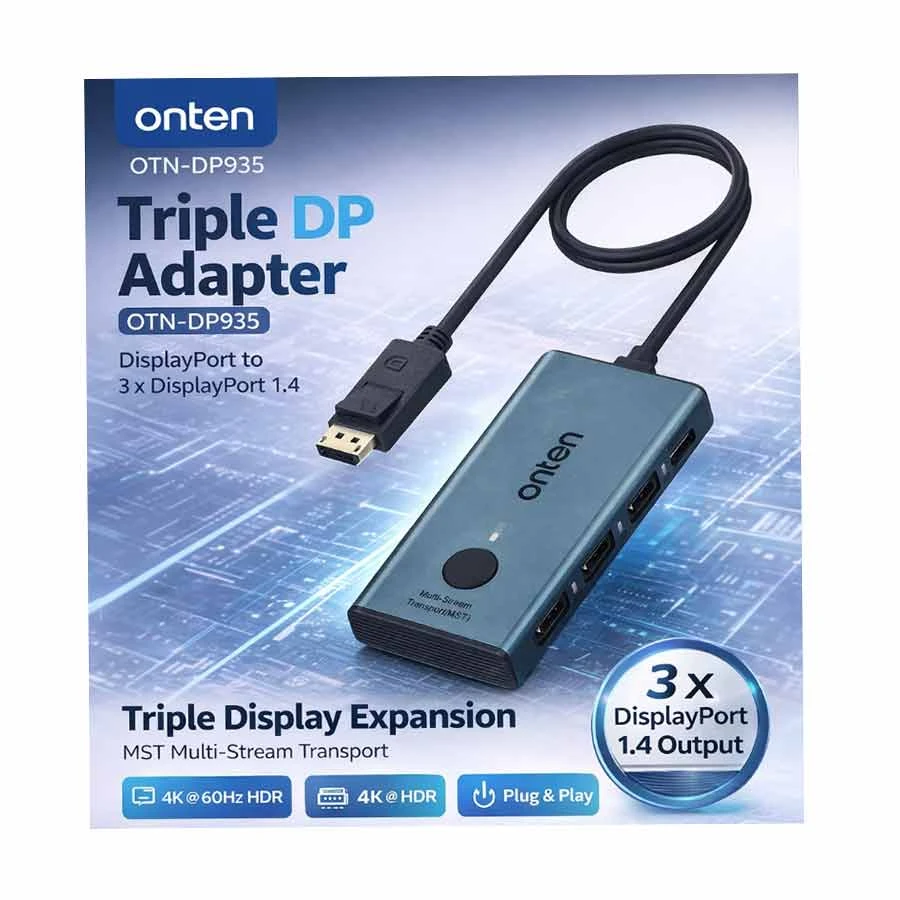 Onten OTN-DP935 DisplayPort Male to Triple DisplayPort MST Splitter Hub with Instant Screen-Off product view