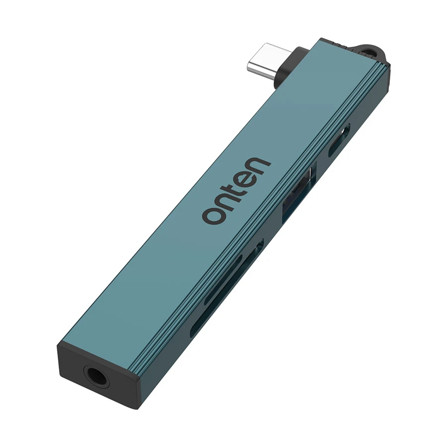 Onten OTN-UC56S USB Type-C Male to USB, Type-C, SD, TF & 3.5mm Audio Female Crystal Teal Converter #OTN-UC56S