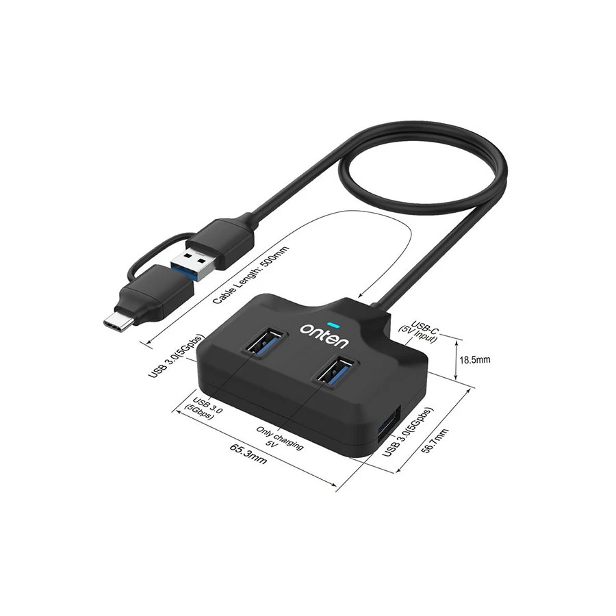 Onten OTN-UCA5310 USB-C/USB Male to Quad USB Female Hub #OTN-UCA5310 product view