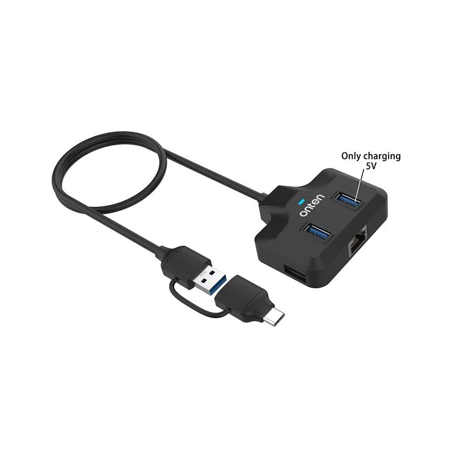 Onten OTN-UCA5311 USB/USB-C Male to Quad USB & Lan Female Converter #OTN-UCA5311