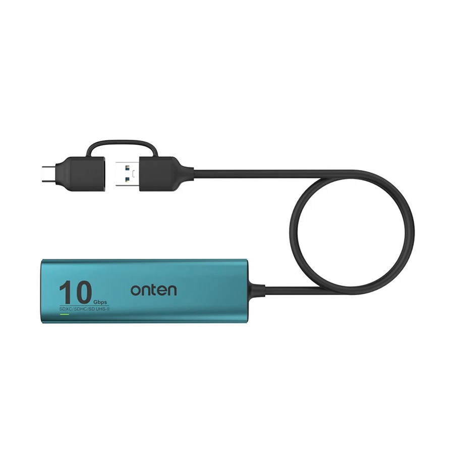 Onten OTN-UCA613+ USB & Type-C Male to Tri USB, Type-C (PD), SD & TF Female Crystal Teal Converter #OTN-UCA613+