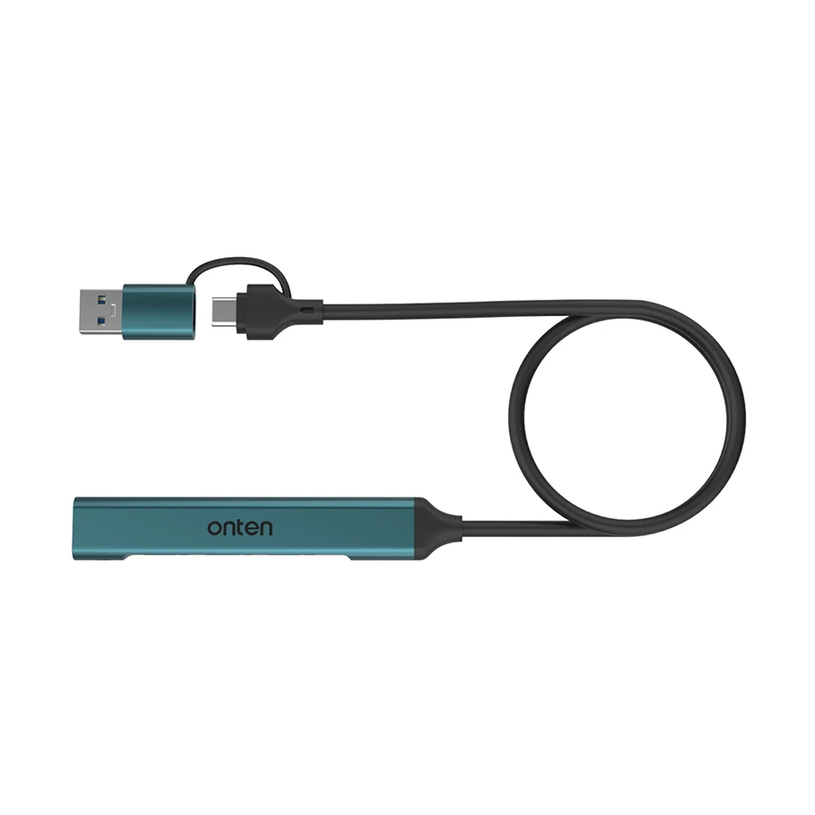 Onten OTN-UCA9703 Type-C & USB Male to Tri Type-C & USB Female Crystal Teal USB HUB #OTN-UCA9703