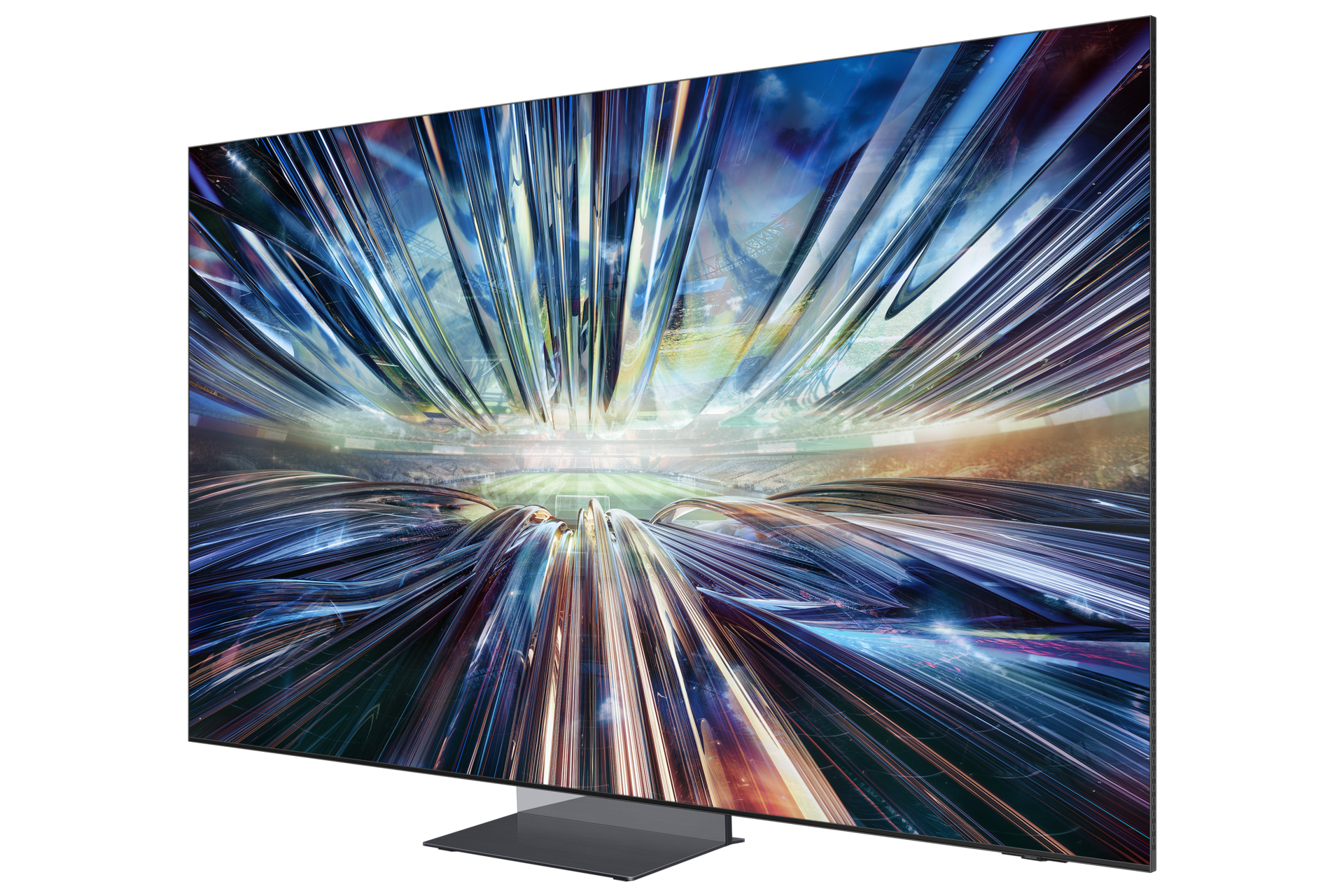 Samsung QA85QN900DRSER 85-inch QN900D television, angled front view with stand
