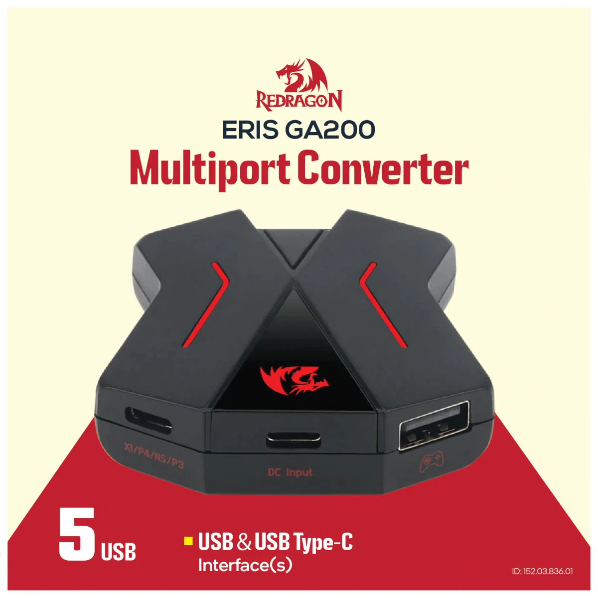 Redragon ERIS GA200 3 Port USB With Dual Type-C HUB (Xbox One/PS4/Switch/PS3) product view