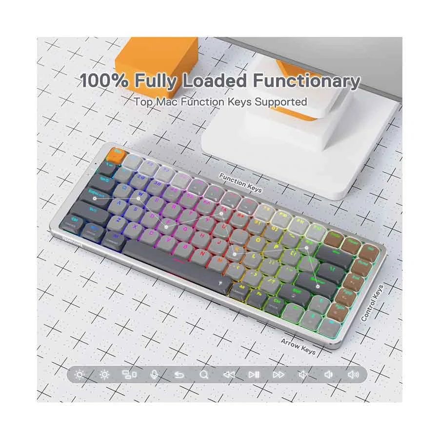 Redragon K652 Azure RGB (Huano Low Profile Switch) Bluetooth (tri Mode) White & Gray Mechanical Gaming Keyboard product view