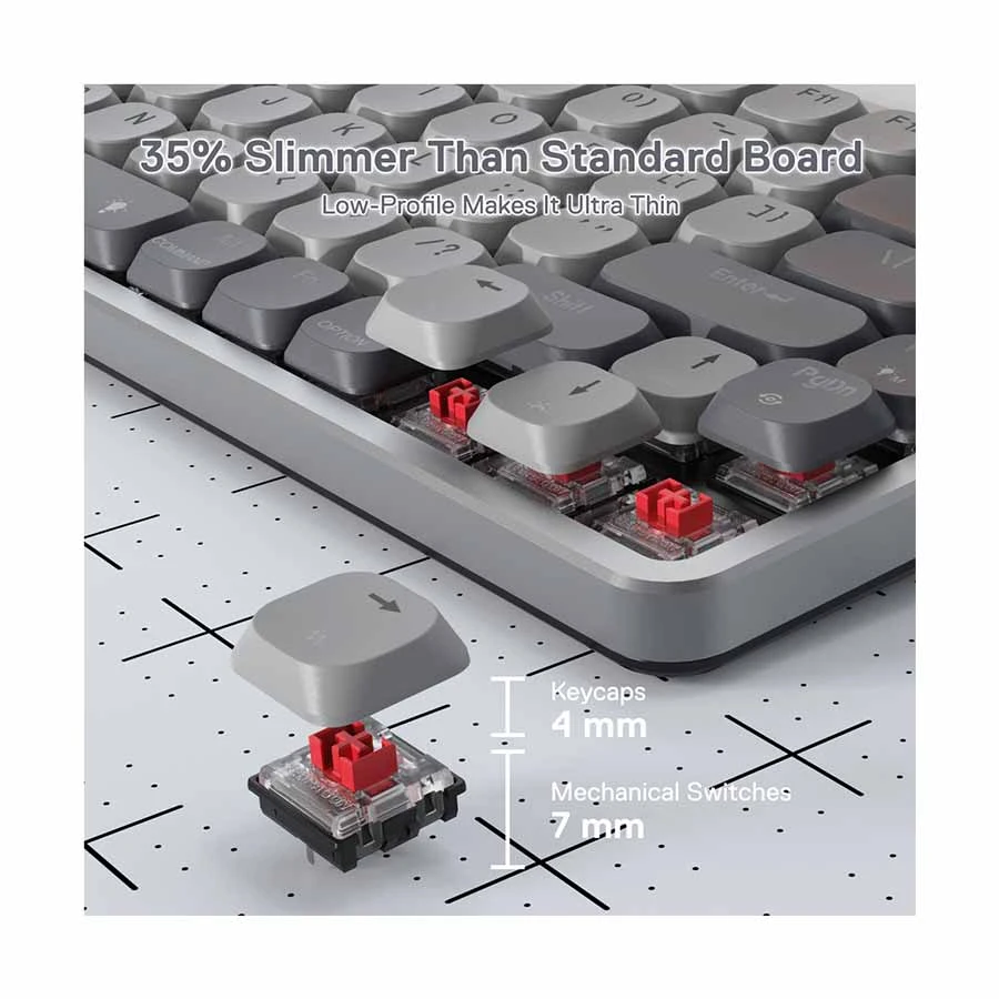 Redragon K652 Azure RGB (Huano Low Profile Switch) Bluetooth (tri Mode) White & Gray Mechanical Gaming Keyboard product view