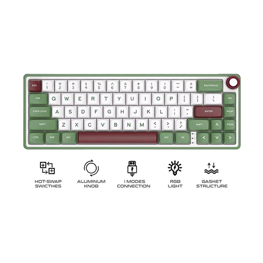 Royal Kludge RK R65 Wired RGB Hot Swap (Chartreuse Switch) Greensand Mechanical Gaming Keyboard product view