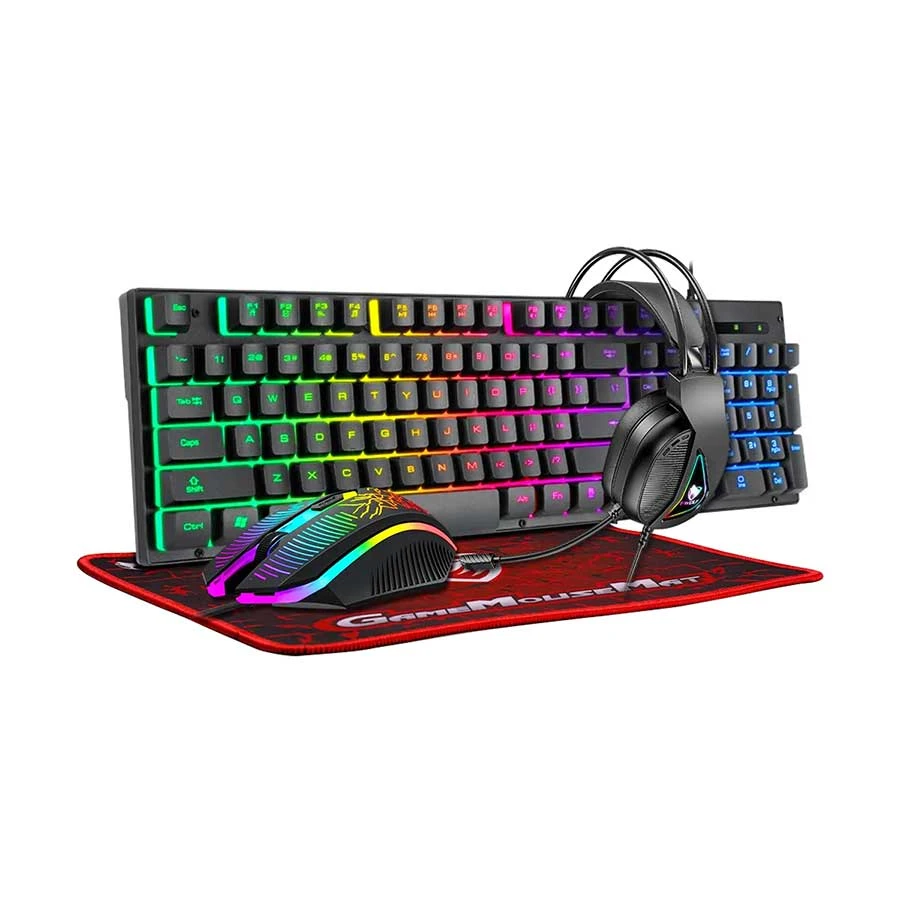T-WOLF TF400 4 In 1 Wired Keyboard, Mouse, Headphone & Mouse Pad Gaming Combo