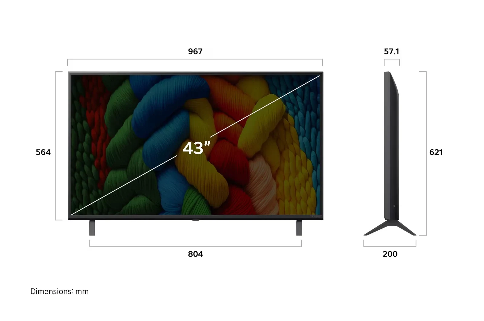 LG 43NANO80ASA 43-inch NanoCell 4K TV dimension diagram