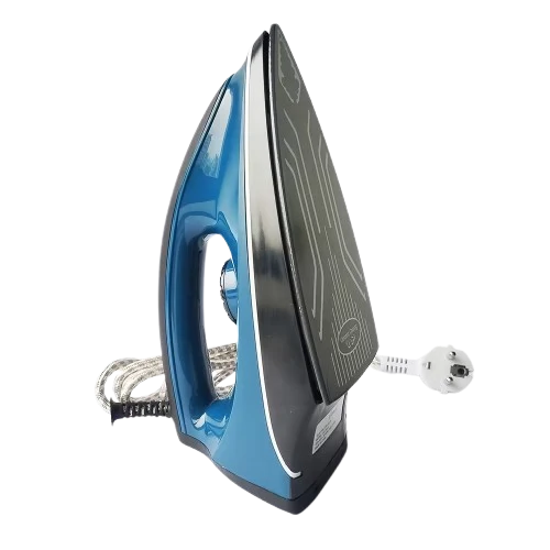 Ocean ODI2BLC blue dry iron shown upright with ceramic soleplate and power cord