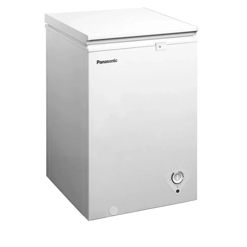 Panasonic SCR-CH150H7B white chest freezer, angled front-side view