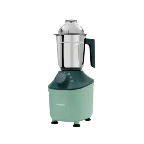 Philips HL7773/02 green mixer grinder angled front view with stainless-steel jar