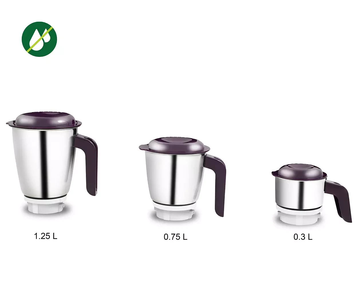 Philips HL7505/00 white and purple mixer grinder base with three stainless-steel jars and lids
