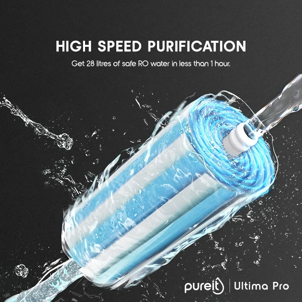 Pureit Ultima Pro purifier, 28 litre per hour purification graphic