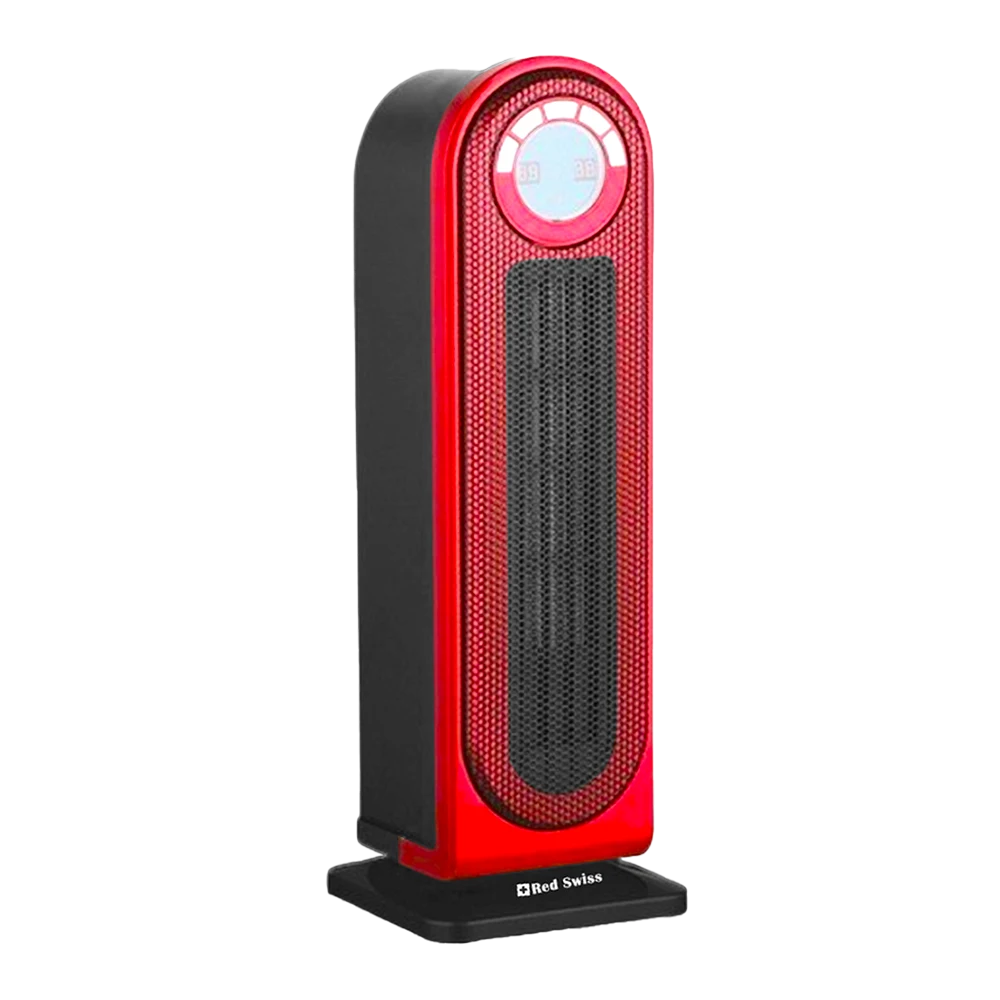 RedSwiss RSRH TOW1M portable red and black room heater, angled side view