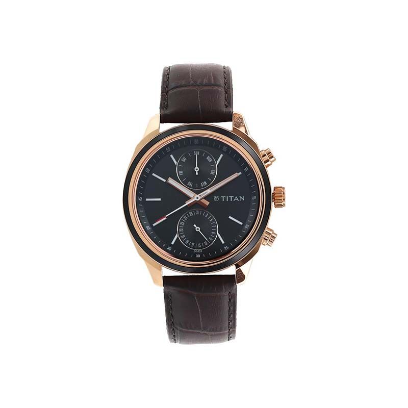 Titan 1733KL03 Workwear Quartz Analog Day Date Leather Strap Men's Watch