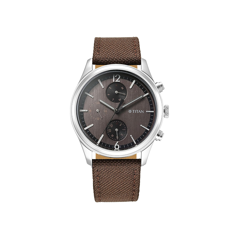 Titan 1805SL12 Wrist Wit Analog Quartz Day Date Leather Strap Men's Watch