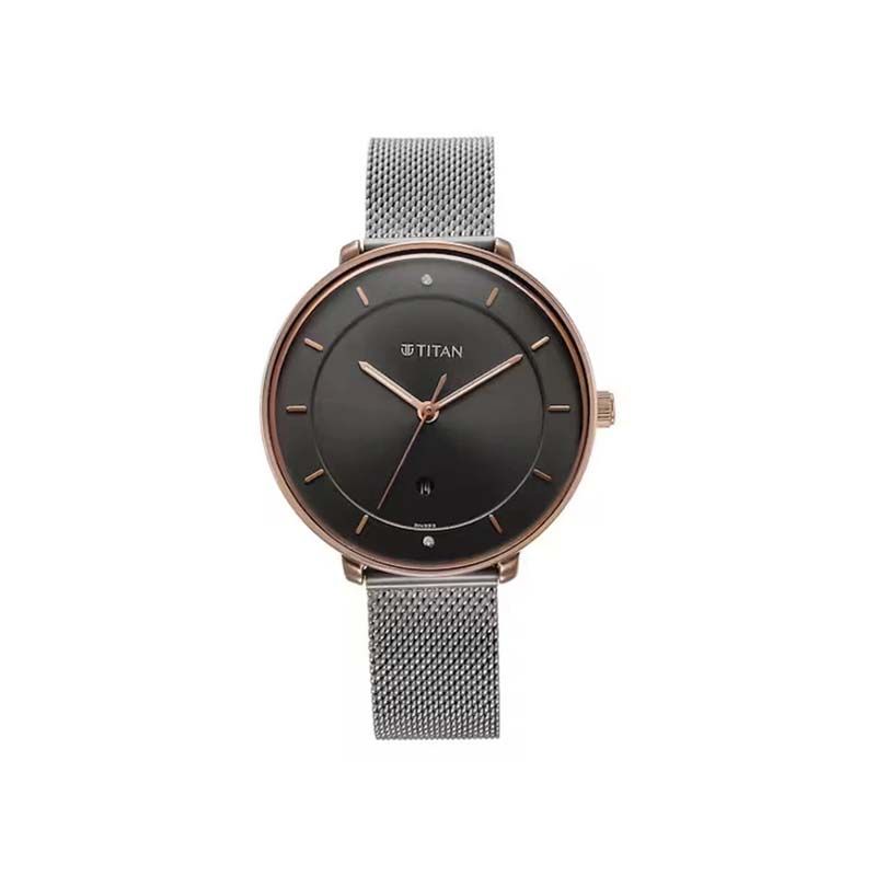 Titan 2651KM01 Noir Anthracite Quartz Analog Date Stainless Steel Strap Women’s Watch