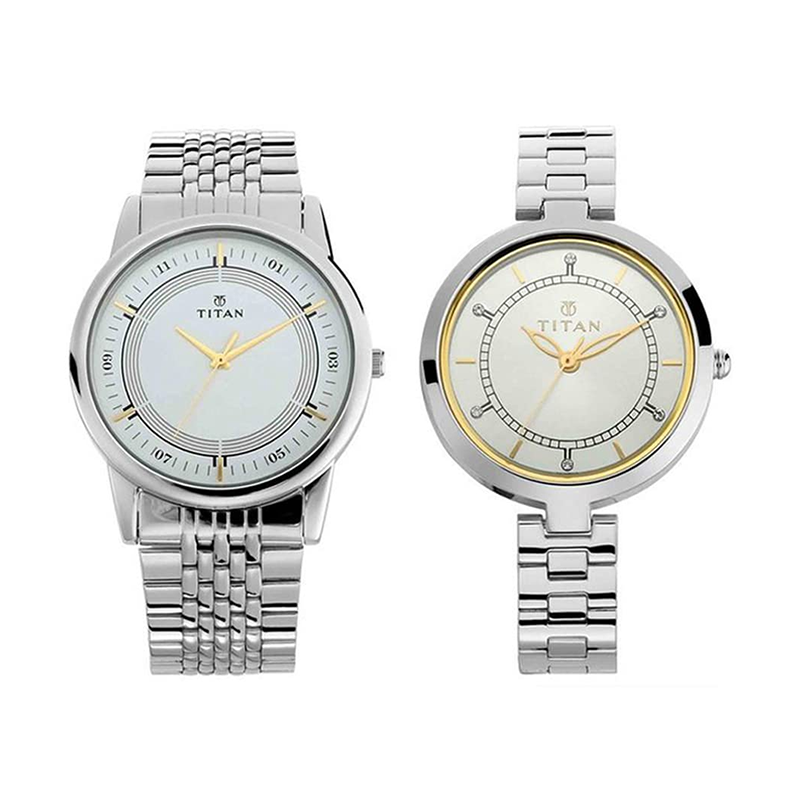 Titan Bandhan Quartz 17732603SM01 Analog Stainless Steel Strap Couple Watch