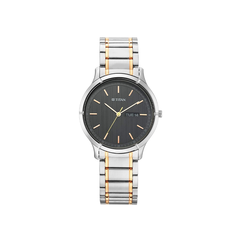 Titan Lagan 1775KM01 Analog Day Date Stainless Steel Strap Men's Watch