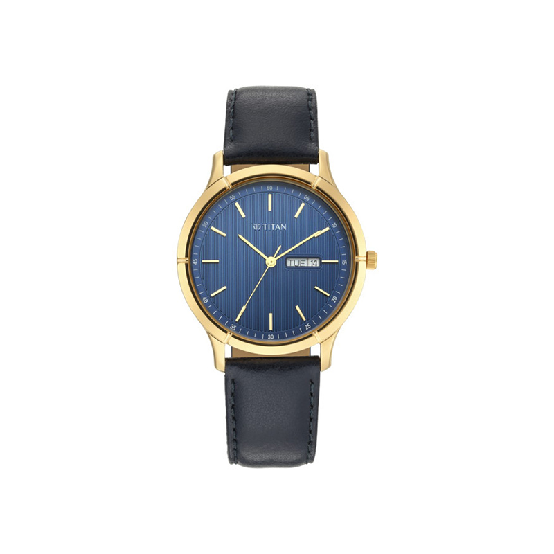 Titan Lagan 1775YL02 Quartz Analog Day Date Leather Strap Men's Watch