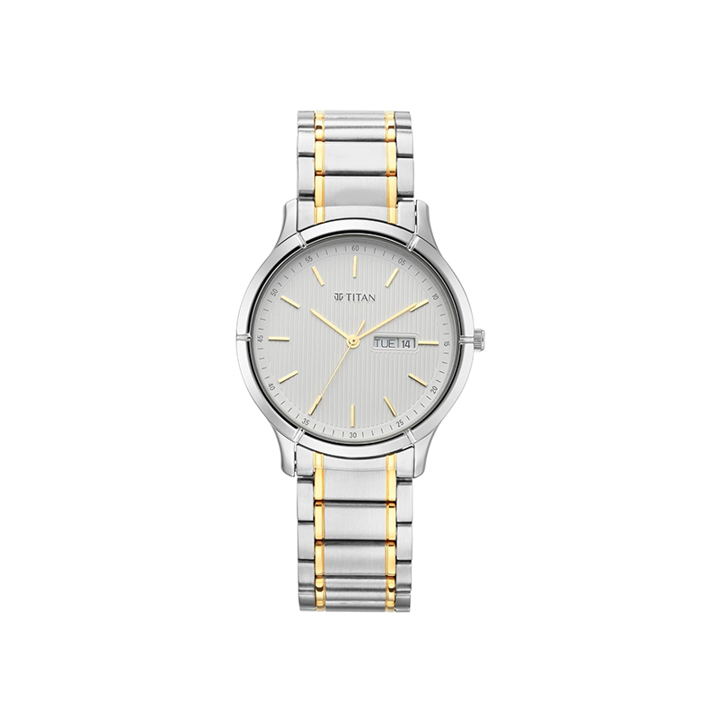 Titan Lagan Quartz 1775BM02 Analog Day Date Stainless Steel Strap Men's Watch