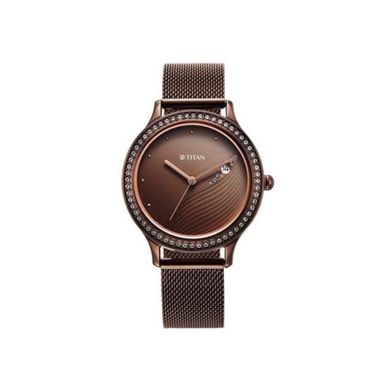 Titan Purple Glam It Up Quartz 2634QM01 Analog Date Stainless Steel Strap Women's Watch