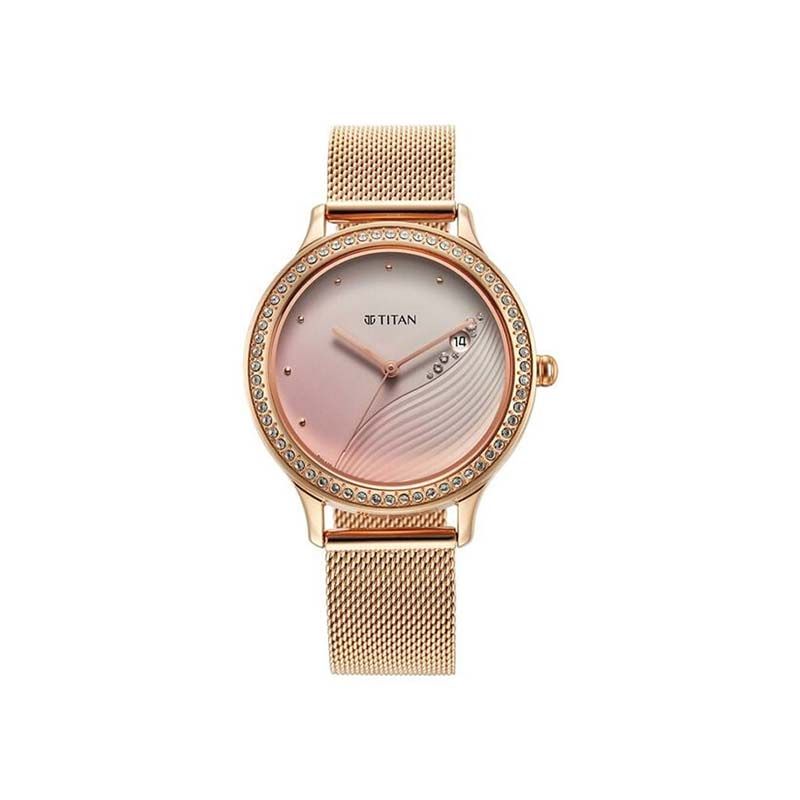 Titan Purple Glam It Up Quartz 2634WM05 Analog Date Stainless Steel Strap Women's Watch