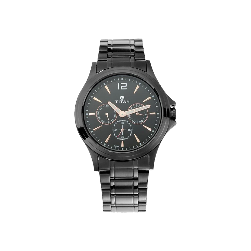 Titan Quartz 1698NM01 Day Date Stainless Steel Men's Watch