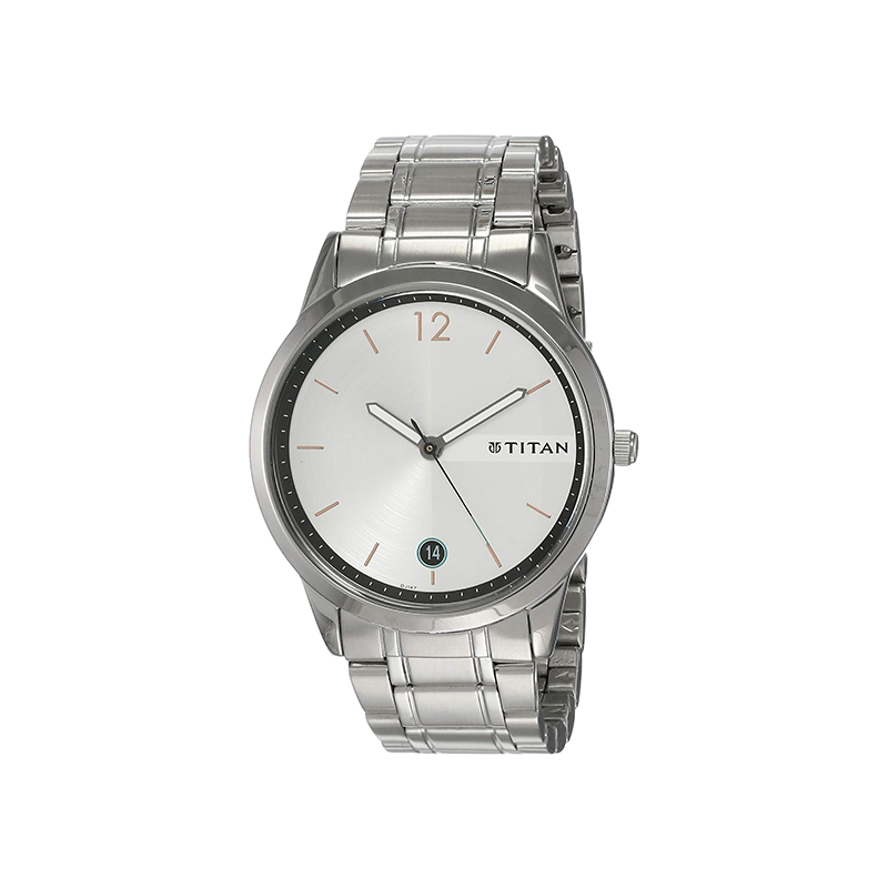 Titan Quartz 1806SM01 Analog Date Stainless Steel Strap Men's Watch