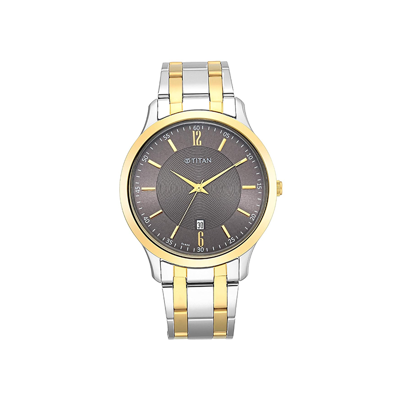Titan Quartz 1825BM01 Analog Date Stainless Steel Strap Men’s Watch