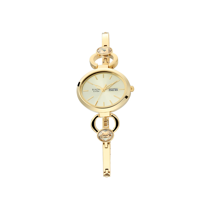 Titan Raga Viva Champagne 2621YM01 Analog Day Date Stainless Steel Women's Watch
