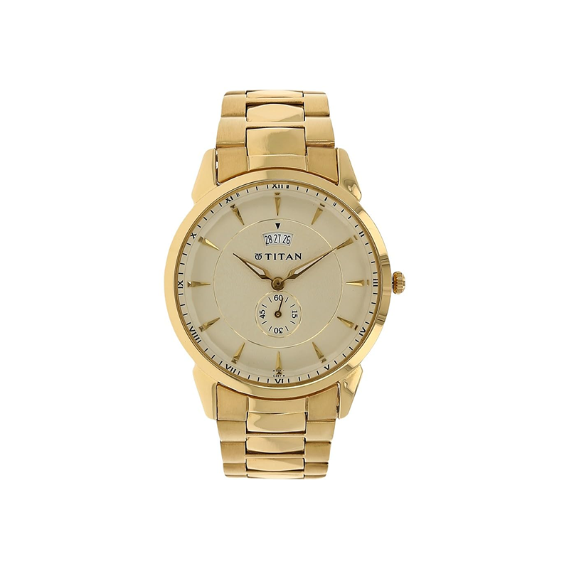 Titan Regalia Quartz 1521YM02 Analog Date Stainless Steel Strap Men's Watch