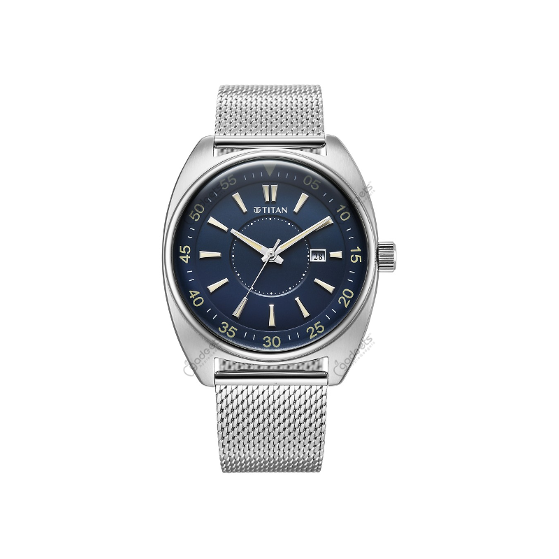 Titan Tonneau 90211SM01 Analog with Date Mesh Stainless Steel Strap Men’s Watch