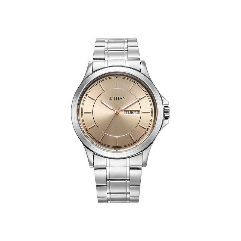 Titan Urban Quartz 1870SM03 Analog Day Date Stainless Steel Strap Men's Watch