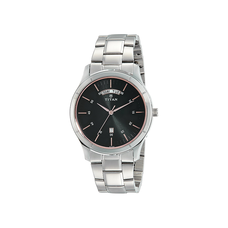 Titan Workwear 1767SM02 Analog Day Date Stainless Steel Strap Men's Watch