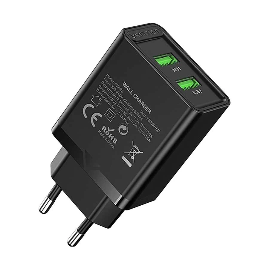 Vention FBAB0-EU 2-Port USB 18W Charger / Charging Adapter #FBAB0-EU