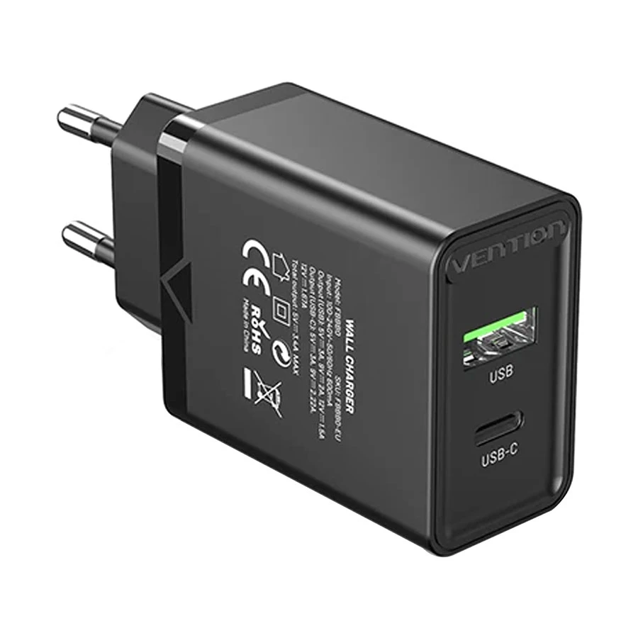 Vention FBBB0-EU 2-Port USB & Type-C (18W + 20W) Charger / Charging Adapter #FBBB0-EU