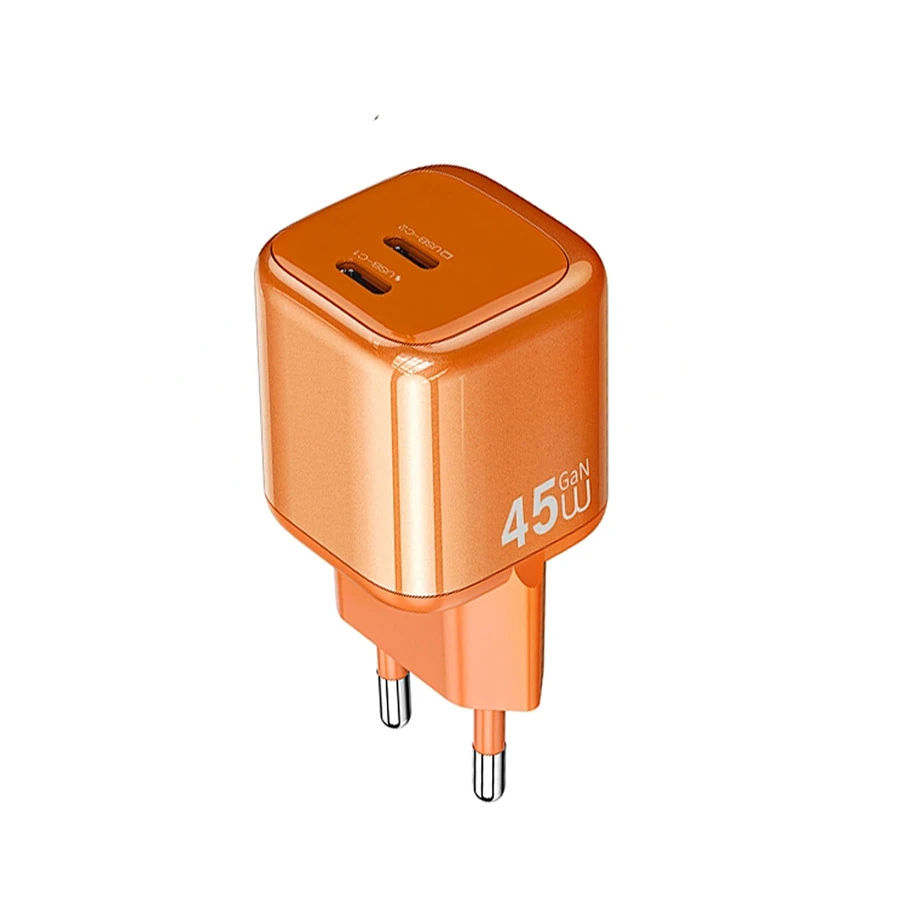 WiWU Cube 45W PD Dual USB Type-C Charger / Charging Adapter with USB-C to USB-C Charging Cable #Wi-G025 (2 Pin, EU)