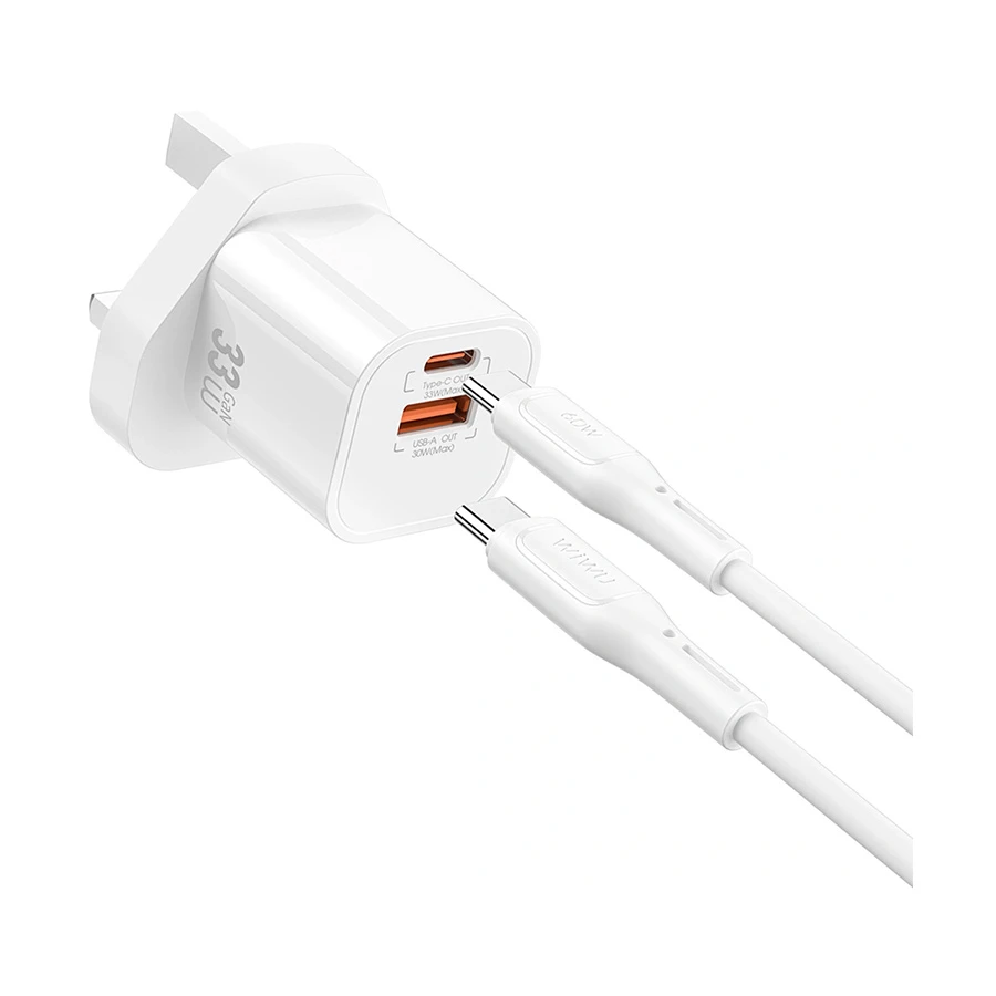WiWU Cube USB & USB-C 33W GaN Charger / Charging Adapter with USB-C to USB-C Cable #Wi-G018 C-C (UK)