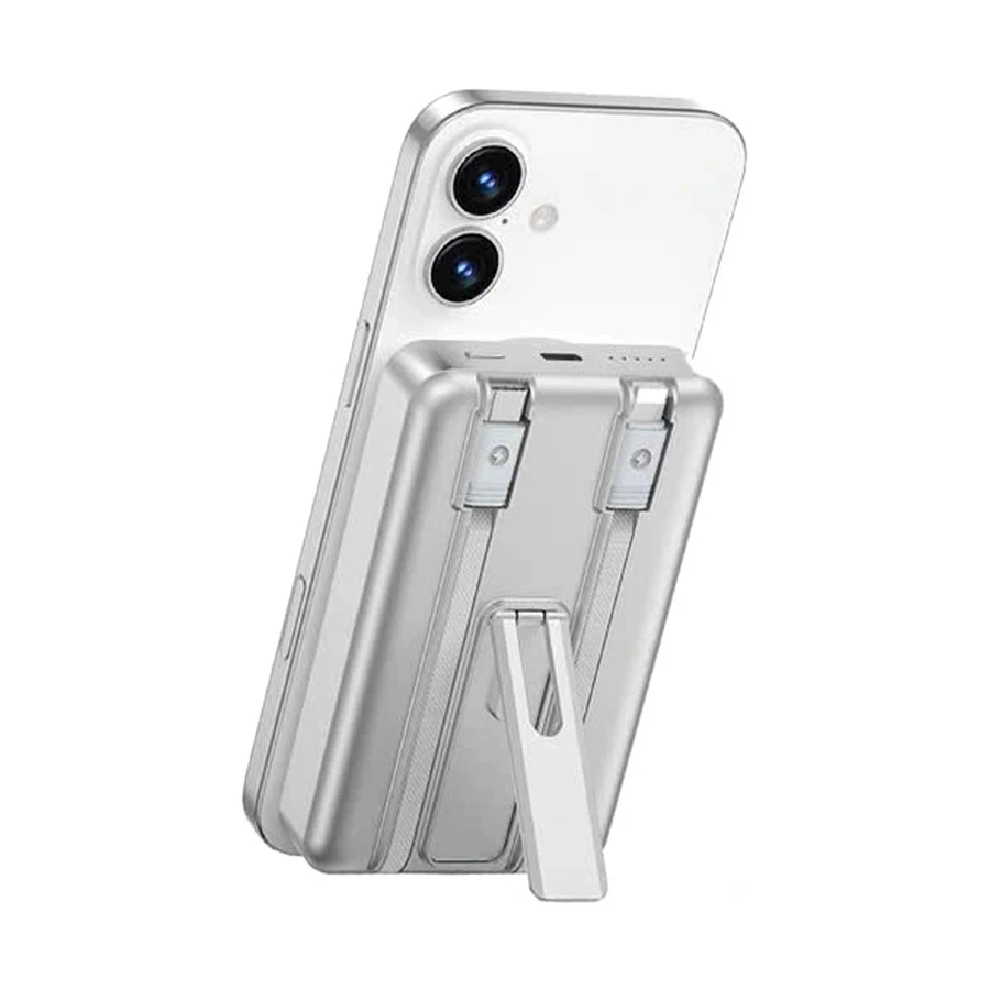 WiWU Elite Wi-P056 Dual Cable 10000mAh 15W Magnetic Wireless Power Bank With Alloy Stand