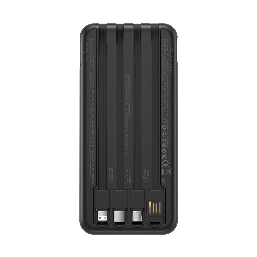 WiWU Essen P-08B 10000mAh 12W Power Bank with Built-in 4 cables #Wi-P08B