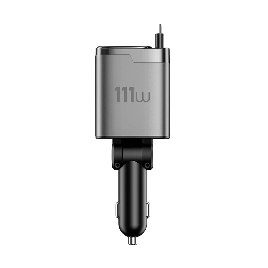 WiWU Helix Pro 111W 2 Ports Car Charger (USB-C & USB-A) with Built-in Retractable Fast-Charging Cables #Wi-CC034