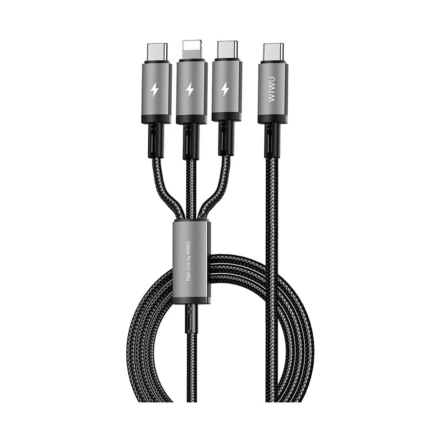 WiWU Titanlink 3-in-1 USB Type-C Male to Dual USB Type-C & Lightning Male, 1.2 Meter, Charging Cable #Wi-C060 (60W) (C to C+C+L)
